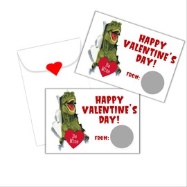 Dinosaur Valentine's Day Scratch Off Card for Kids, DIY Scratch Off Cards, Valentines Day Card, Class Valentine, Pack of 24 Cards with Envelopes