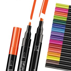 Craft Colors® Textile Pens PRO Double Tip, 18 x Textile Markers, Machine Washable, Luminous Permanent Fabric Colouring Pens for Textiles, 2 mm, 4 mm (1 mm) Thickness