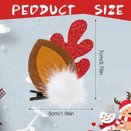 2 Pairs Christmas Hair Clips Cute Reindeer Antlers Ears Christmas Hair Accessories Deer Horn Ears Hair Pins with Plush Ball Antlers Headdress Hairpin for Women Girls Kids Christmas Party Favors