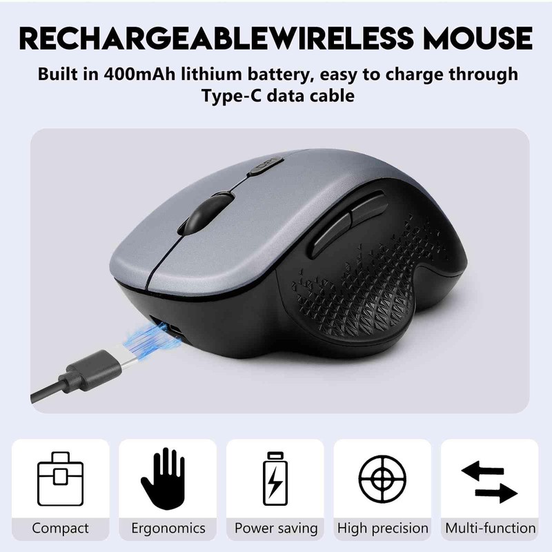 UrbanX Silent Wireless Mouse Bluetooth & 2.4Ghz, Rechargeable, Ergonomic Compatible