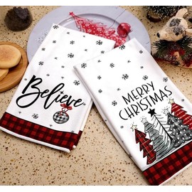 Dusenly 2pcs Christmas Kitchen Towels 18x26 Inch Absorbent Hand Dish Towels Tea Xmas Dishcloths for Christmas Holiday Housewarming Bathroom Gift Favor