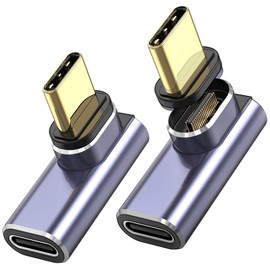 USB C Magnet Adapter, 2 Pcs Type C Converter, Right Angle Type C, USB3.1, 40Gbps High Speed Data Transfer, 140W, PD Rapid Charge, 8K 60Hz, HD Video Signal Transmission, Male and Female Thunderbolt 3,