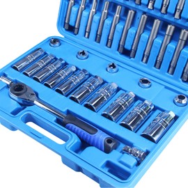 UTMALL 43pc Shock Absorber Strut Nut Go-Thru Socket Set Kit Ratchet Steering Hub Suspension Shock Absorber Nut Removal Tool