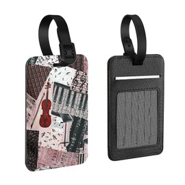 Violin Music Notes Luggage Tags for Suitcase, PU Travel Cruise Luggage Tag with Name ID Label for Women Men Girls Suitcase Baggage Bag Backpack Instrument