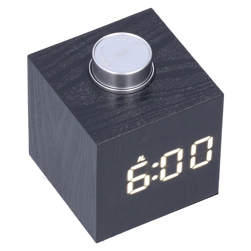 LED Knob Alarm Clock Digital Thermometer Display Imitation Wood Grain