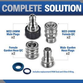 ESSENTIAL WASHER Pressure Washer Hose Quick Connect Kit - M22 14mm to 3/8' Male-Female Adaptor, Includes 2 x M22 14mm Plugs & 2 x Garden Hose Plugs with QC