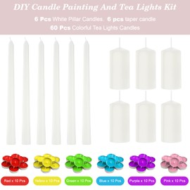 Conelist 72 Pcs DIY Candle Painting Kit Include 12 White Pillar Taper Candles 60 Colored Tealight Candles and Paint Brushes for Crafts Birthday Wedding Tea Party Party Favors