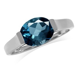 Silvershake 3.08ct. 10X8mm Genuine Oval Shape London Blue Topaz 925 Sterling Silver East-West Solitaire Ring Size 8.5