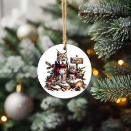 Twisted R Design Bobcats Woodland Merry and Bright Ceramic Ornament Christmas Tree Decoration