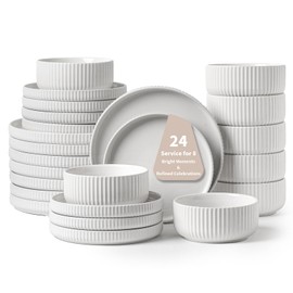 FOBENTA 24 Piece White Ceramic Dinnerware Set,Elegant Dish Set for 8 – Plates and Bowls Sets for Hosting, Home Wellness & Clean Aesthetic Dining