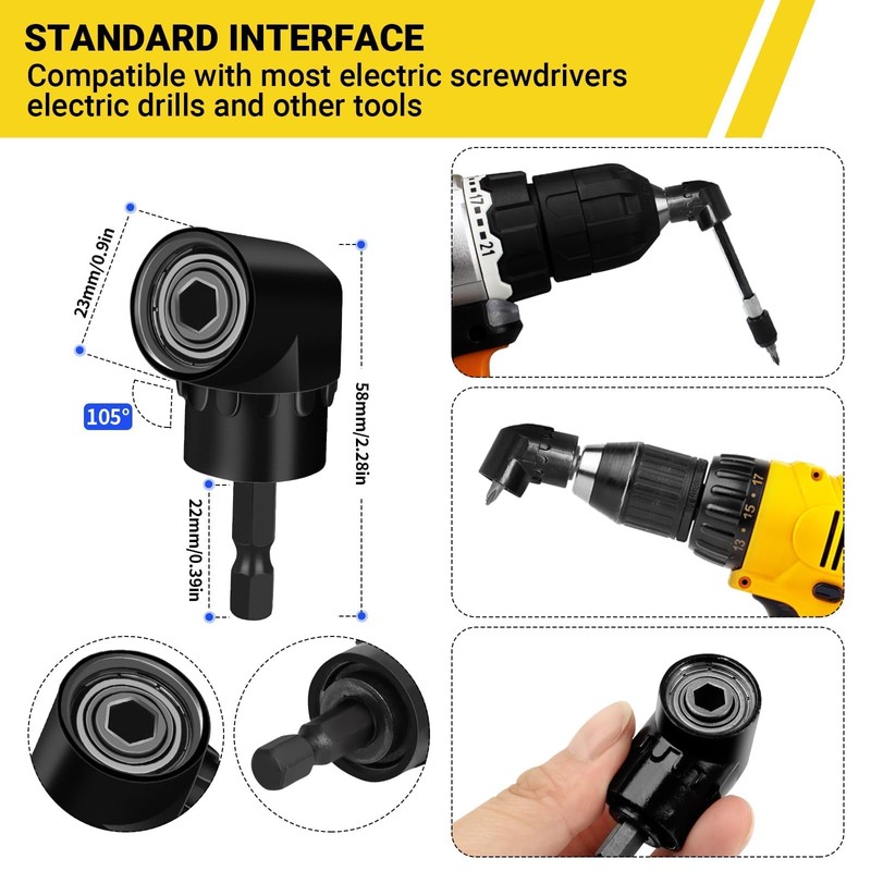 Flexible Drill Bit Extension Set, Including Right Angle Drill Attachmen,