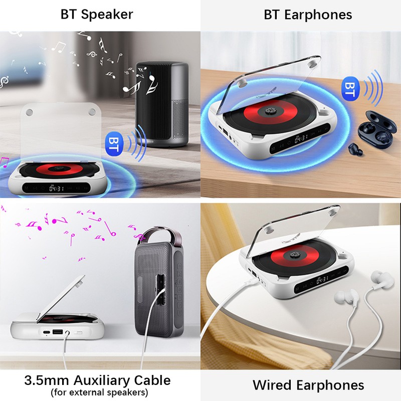 CD Player 3 Modes LED Display Touch Control Portable Retro