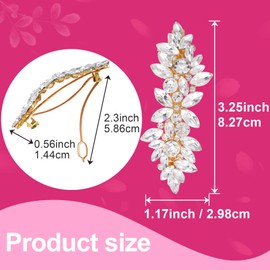 Pndeyo 2pcs Rhinestone Hair Clips for Women, Non-Slip French Flower Bridal Hair Barrettes, Sparkle Crystal Pearl Hair Pin Accessories for Wedding Dance Party Prom Pageant- Gold