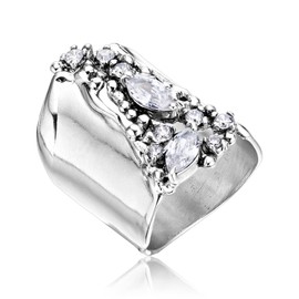 925 Sterling Silver Shield Ring with Cubic Zirconia - Antique & Vintage Design - Hypoallergenic, Nickel & Lead-free Artisan Handcrafted Designer Collection