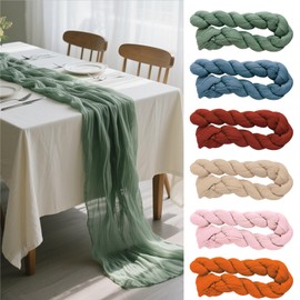 6Pcs Long Cheesecloth Table Runners, 35"x118" Gauze Table Runner, Boho Tablecloths Semi Sheer Wedding Table Decoration in 6 Cream Colours for Birthday, Valentine, Party (6 Colours)
