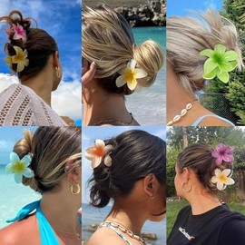 Pinzas para el Cabello con Flores, 10 Pinzas Grandes para Cabello Grueso y Fino, Pinzas de Plumeria para Mujer, Antideslizantes, Pinzas para el Cabello con Flores Hawaianas, Linda