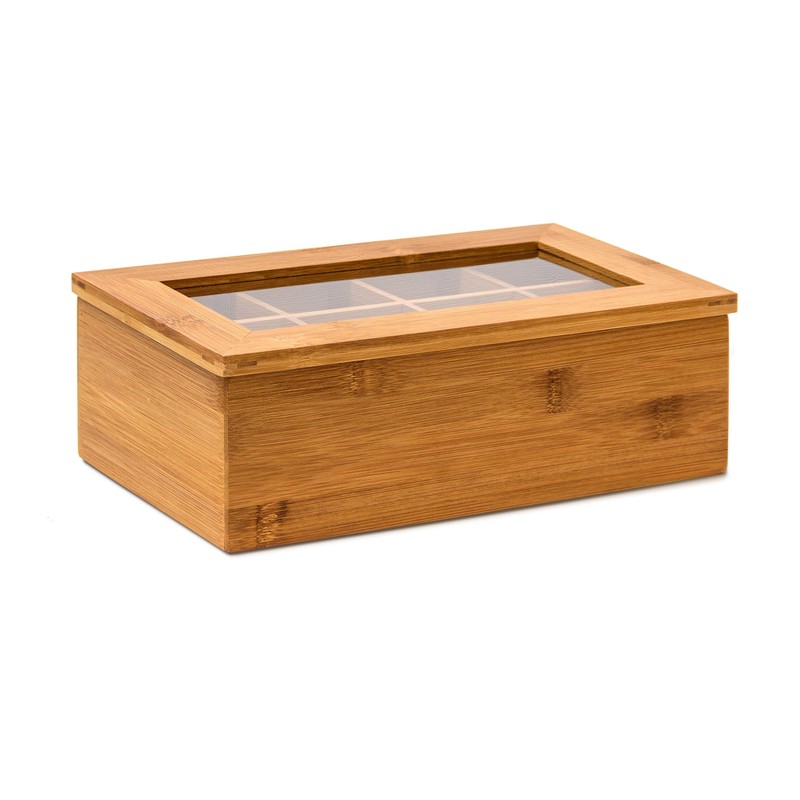 Relaxdays Bamboo Box with 8 Compartments Bag Caddy Wooden with