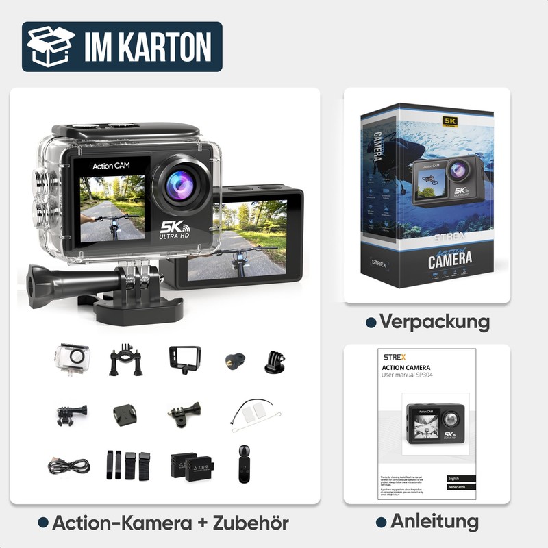 Strex Action Cam 5K 50MP - 60FPS / 30M Waterproof/WiFi