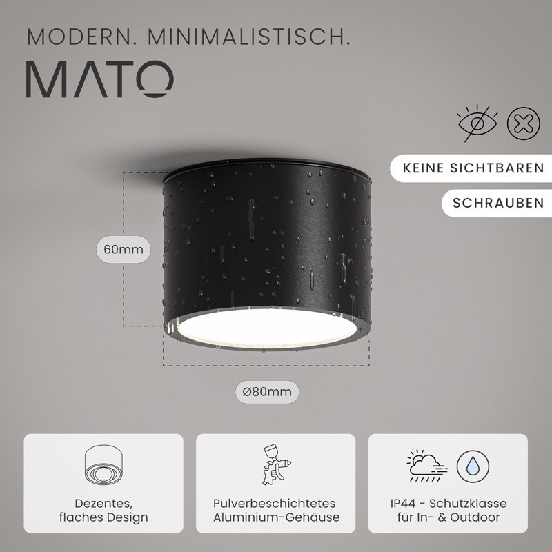 MATO 3x Surface-Mounted Spotlight GX53 Black - IP44 Splash-proof -