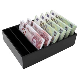 Money Organizer for Cash, 8 Compartment Black Acrylic Money Holder, Cash Tray, Cash Box, Cash Organizer for Bills