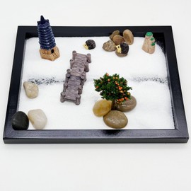 Cayway Zen Garden Sand Kit, DIY Zen Garden Tabletop, Zen Garden Home Office Desk Zen Decor with White Sand, Model Trees, Garden Kit for Home Office Desktop Decor