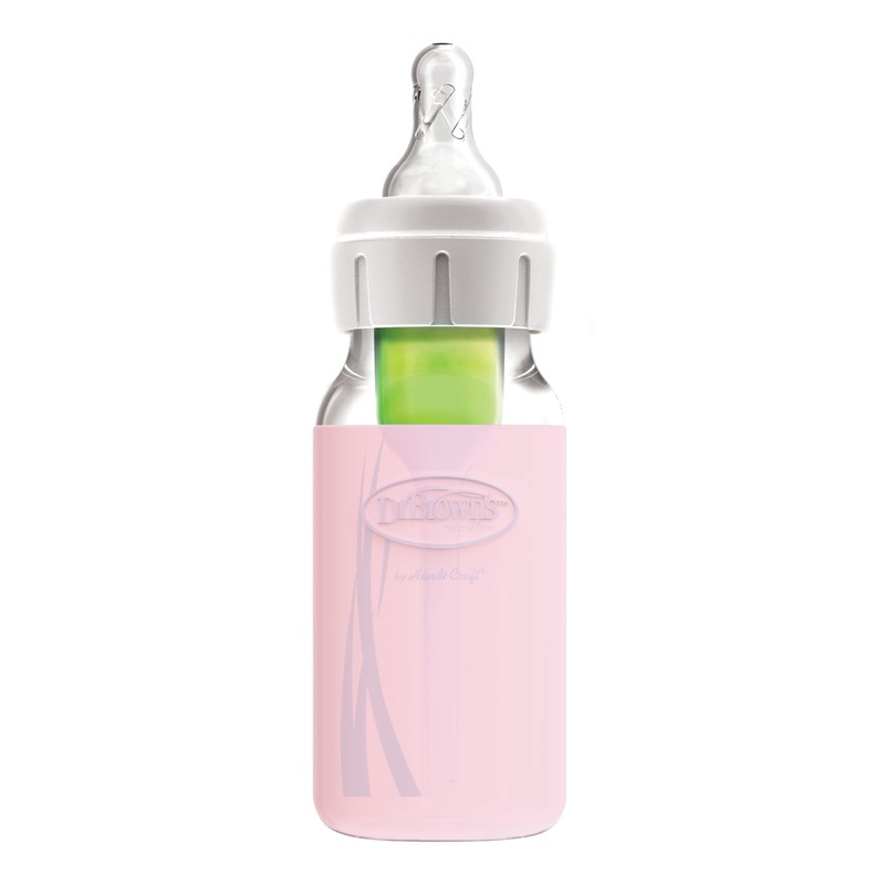 Dr. Brown's Options+ Narrow Glass Bottle Sleeve, 100% Silicone, Pink,