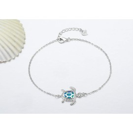 PUPILLEMON Blue Opal Sea Turtle Bracelet Sterling Silver Bracelets Fine Jewelry for Women Gifts