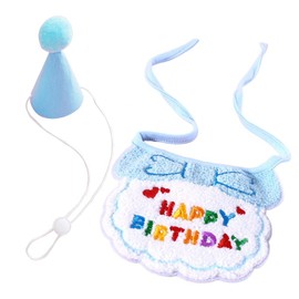 LIKENNY Pet Birthday Hat, Saliva Towel, Set of 2, Cute, Decorative, For Cats, Dogs, Anniversaries, Birthday, Birthday Hat, Walking, Stylish, Soft, Adjustable, Pet Birthday Supplies, Gift for Dogs and Cats (Blue)
