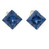 8mm/ Blue Cz Square Clip On Earrings/Silver Tone