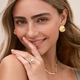 14K Gold Disc Stud Earrings for Women, Circle Disc Flat Brushed Studs Dangle Drop Earrings Jewelry Hypoallergenic Round Swingable Elegant Studs Earring Gifts for Women Trendy.