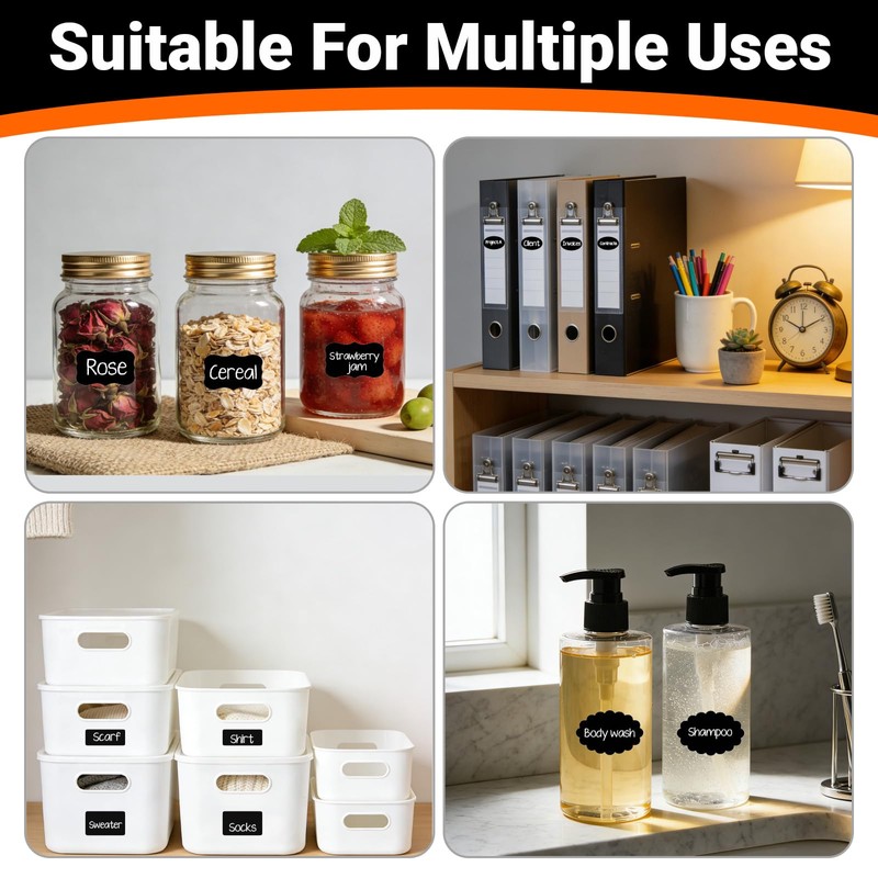 234PCS Removable Black Chalkboard Labels with Marker - Waterproof, No