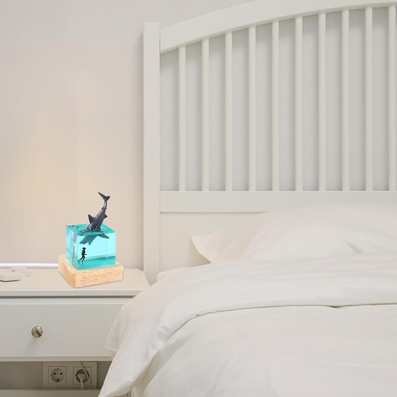 cimsfcor Epoxy Resin Shark Night Light, Night Lamp with Humpback