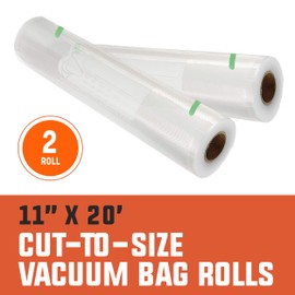 PrimalTek 11” x 20’ Cut-to-Size Vacuum Bag Rolls — 2 Rolls Included, User Friendly for Food Preservation — Microwave, Freezer and Boil Safe, BPA-Free, Compatible with Most Vacuum Sealer Machines