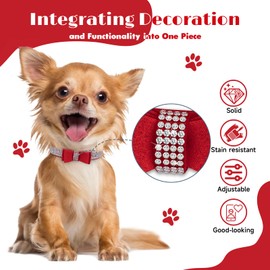 Crystal Dog Collar with Bow Tie,Soft Puppy Bling Collar for Extra Small,Small,Medium Dogs(Red,XS)