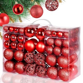 Favuit Christmas Ball Ornaments, 100 Pcs Christmas Baubles Christmas Tree Decorations Set Shatterproof Xmas Hanging Ball Baubles for Xmas Holiday Party Wedding Home Festival Decors(Red)