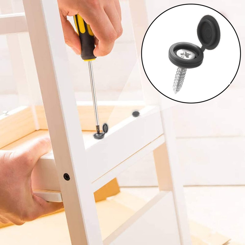 150Pcs Black Screw Caps Hinged Plastic Screw Cover Caps for