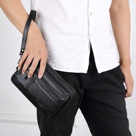 Meigardass Men's Clutch Bag, Genuine Leather, Popular, Simple, Lightweight, Large Capacity, black-3
