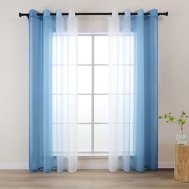 L.Z.E Blue and White Voile Curtains for Living Room Light Blue Ombre Sheer Curtains & Drapes for Kids Boys Room Bedroom Windows Transparent 245 cm Long Colour Gradient with Eyelet (55 Wide x 96 Drop)