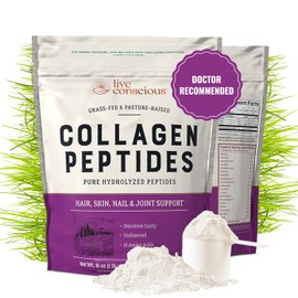 Live Conscious Collagen Peptides Powder - Naturally-Sourced Hydrolyzed Collagen Powder - Hair, Skin, Nail, and Joint Support - Type I & III Grass-Fed Collagen Supplements for Women and Men - 16oz