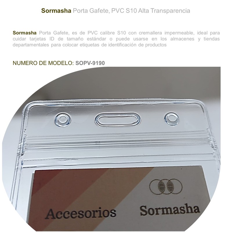 Sormasha Porta Gafete o Credencial, PVC Alta Transparencia Calibre S10
