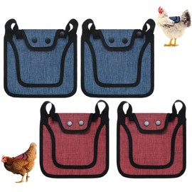 M METERXITY 4-Pack Premium Chicken Saddle, 25.4cm/10" Hens Saddle with Adjustable Strap Birds Feather Protector for Back and Sides Poultry Saver for Hens and Roosters [Red,Blue Each 2]