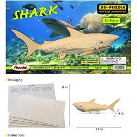 Puzzled 3D Puzzle Shark Wood Craft Construction Model Kit, Fun Unique and Educational DIY Wooden Toy Assemble Model Unfinished Crafting Hobby Puzzle, Build and Paint for Decoration 30 Pieces Pack