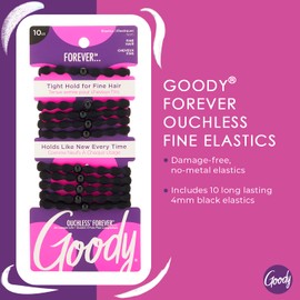 Goody Ouchless Forever Fine Hair Elastics - 10 Ct, Black, Damage-Free Bands, 3X Stronger Hair Ties, Retainable Shape, 16 Strand Inner Core, Hair Accessories for Women & Men