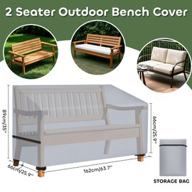 LUSCHEER 3 Seat Garden Bench Covers Waterproof Heavy Duty Oxford Fabric Outdoor Bench Seat Cover Windproof Anti-UV Patio Garden Seat Covers (162x66x66/89cm, Grey)