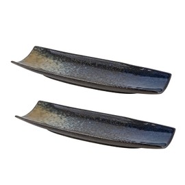 Uaral Sushi Plates,12.5 Inches Teppanyaki Plate Sashimi Plates,Ceramic Long Serving Tray for Dinner,Parties,Appetizer,Set of 2(Nebula Blue)