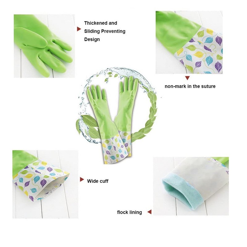 KINGFINGER Rubber Latex Cleaning Gloves, Dishwashing Gloves, Long Cuff and