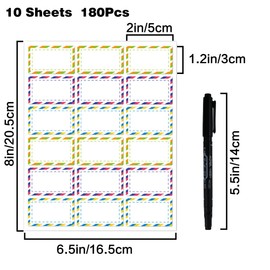 180 Pcs Removable Food Labels Stickers, Waterproof Blank Kitchen Labels with Pen, Self Adhesive Label Stickers for Water Bottles Spice Food Containers Jars Pantry Restaurant Storage (Colorful)