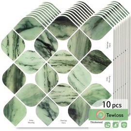 Tewloss 10-Sheet Green Heavy-Duty Peel and Stick Backsplash, 12" x 12" - New Floral Modern Design Self Peel and Stick Tile Suitable for Kitchen, Bathroom, Fireplace and RV Splash Panels (Green)