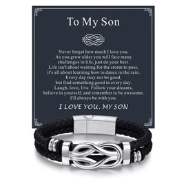Bandmax Infinity Love Link Bracelet for Son from Mother Mens Large Size 9 Inch Black Leather Cuff Bracelet Ideal Christmas Graduation Birthday Gift for My Son