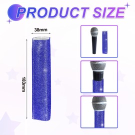 sourcing map Blue Mic Handle Cover, Rhinestones Microphone Handle for Most Universal Wireless Microphones, Mic Not Included(With Black Velvet Bag)
